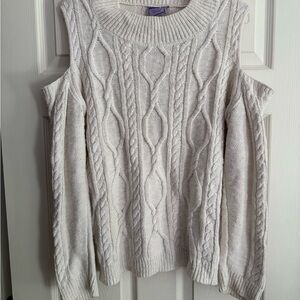 Michelle Nicole Cream Cable Knit Cold Shoulder Sweater